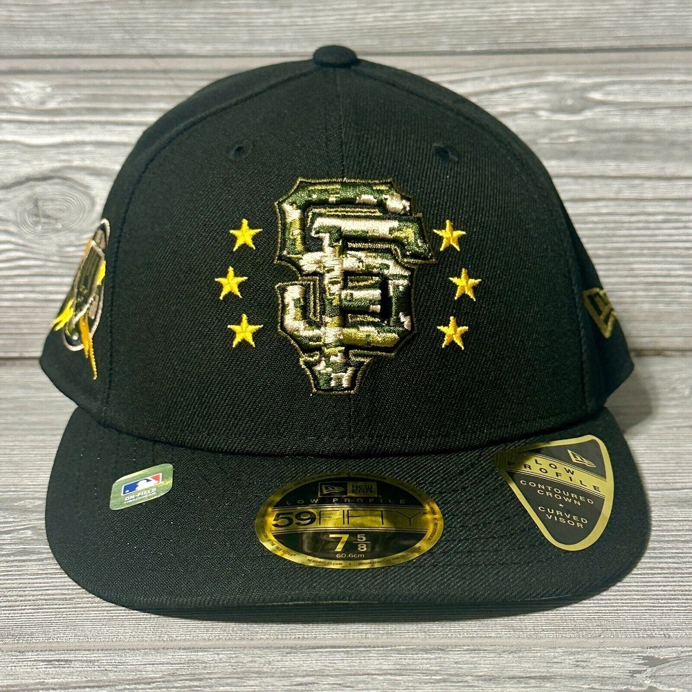 New Era SF Giants Hat Mens 7 5/8 Black Camo Low Profile 59FIFTY Armed Forces Day